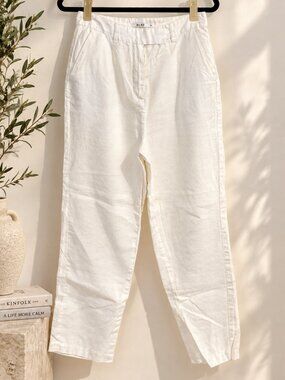 NA-KD White Linen Pants Size 38 | High Rise Straight Leg Trousers